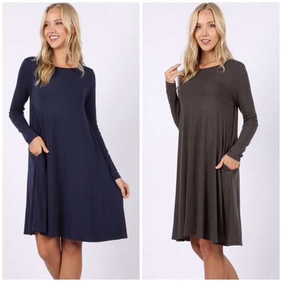Dresses & Skirts - Navy Long Sleeve Pocket Dress